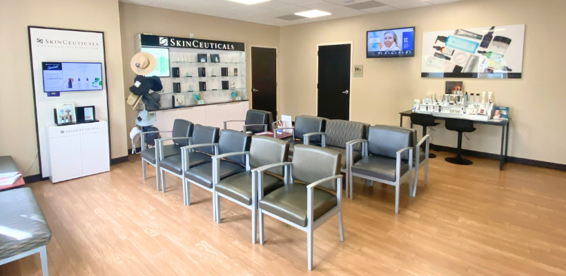 Waiting area inside Central Dermatology Center's Cary office